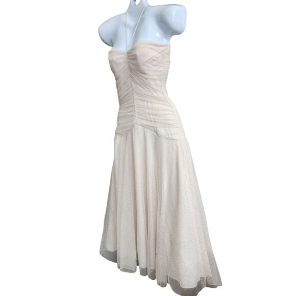 Speechless VTG Y2K Balletcore Midi Dress-M-Ivory/Gold Glitter Tulle-Ruched-Fairy - Picture 9 of 13
